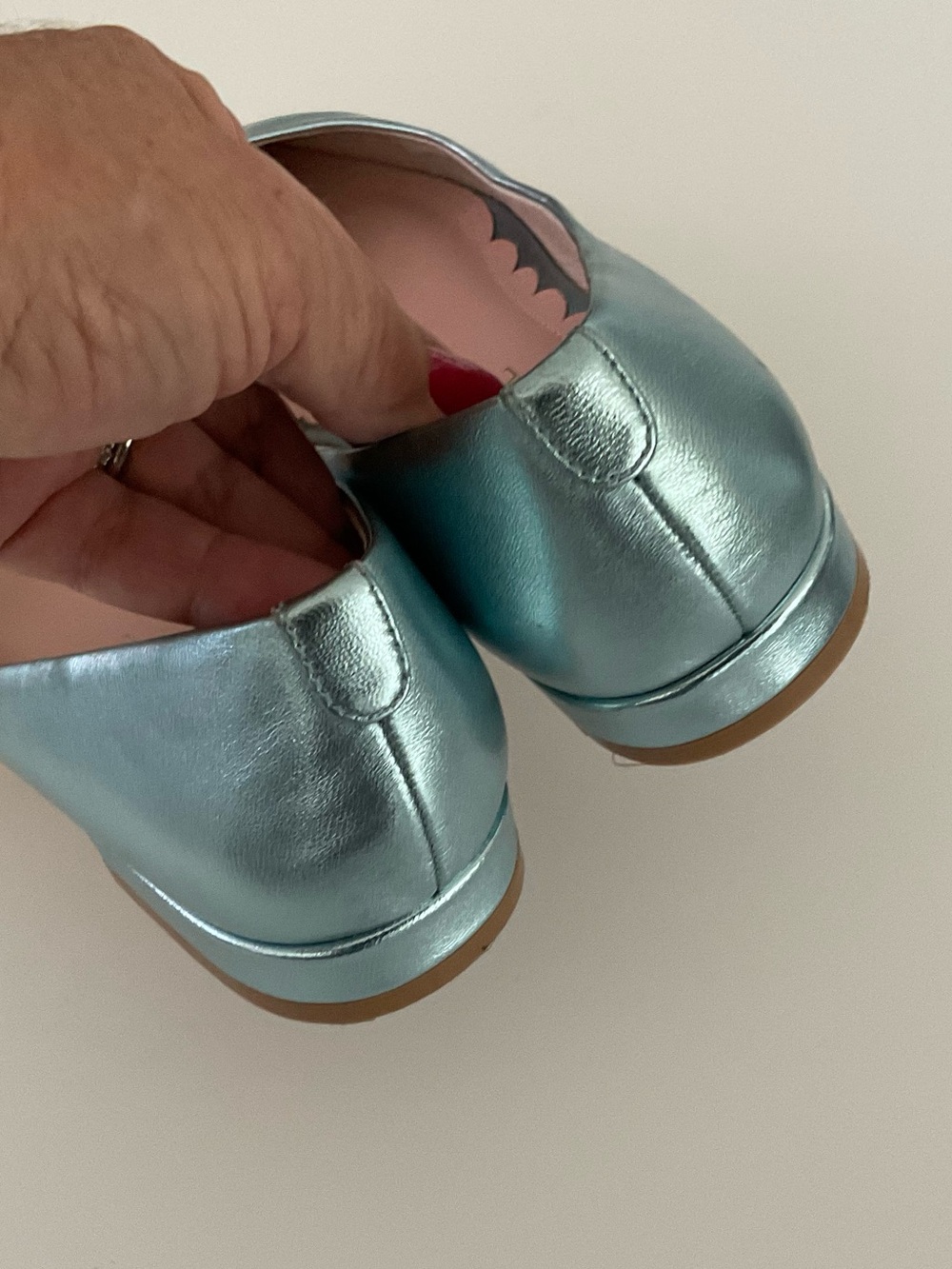 MISS L FIRE Metallic Mint Blue Square Toe Leather Flats Size EU 39 /9 NEW - Picture 5 of 9